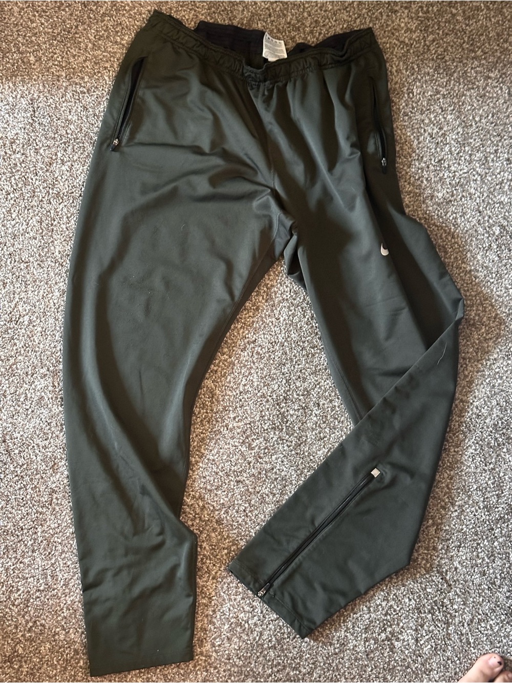Nike Olive Green Athletic Jogger Pants with Zipper Pockets